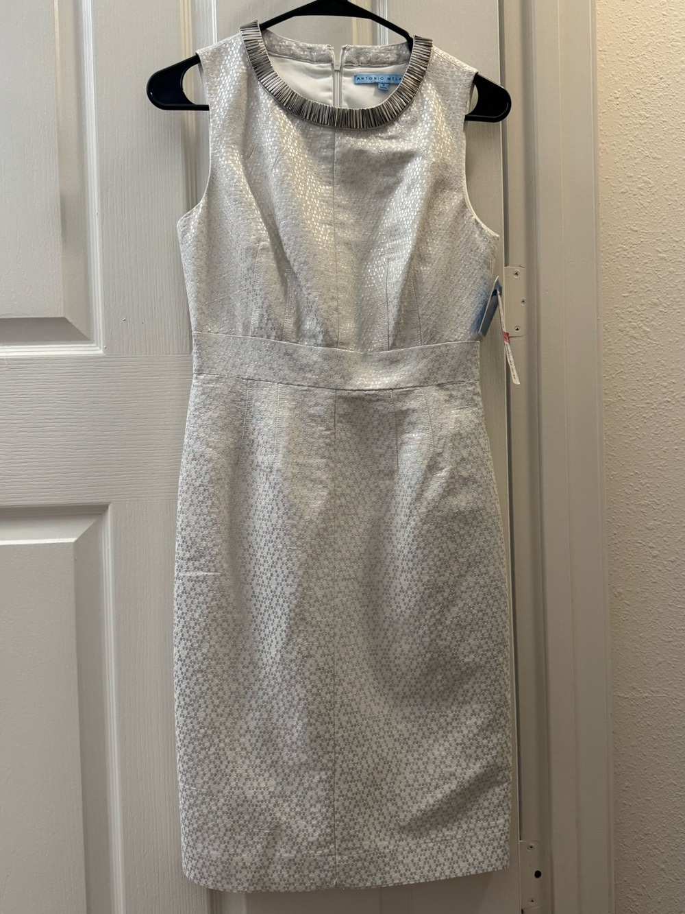 ANTONIO MELANI Silver Metallic Textured Sleeveless Midi Dress